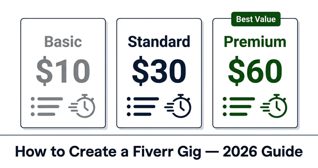 Fiverr gig pricing packages Basic Standard Premium explained for beginners