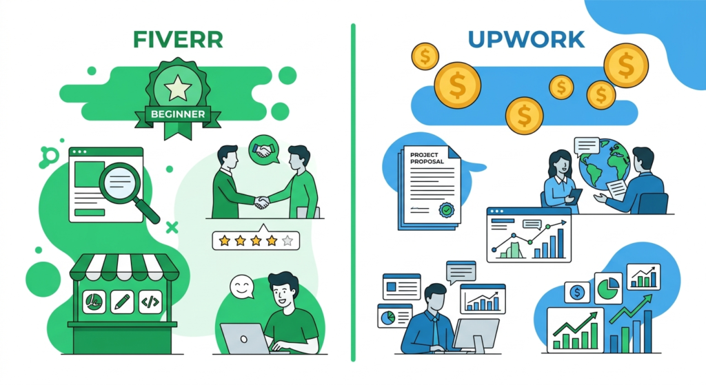 Fiverr aur Upwork ka farq — Pakistan freelancers ke liye konsa behtar hai