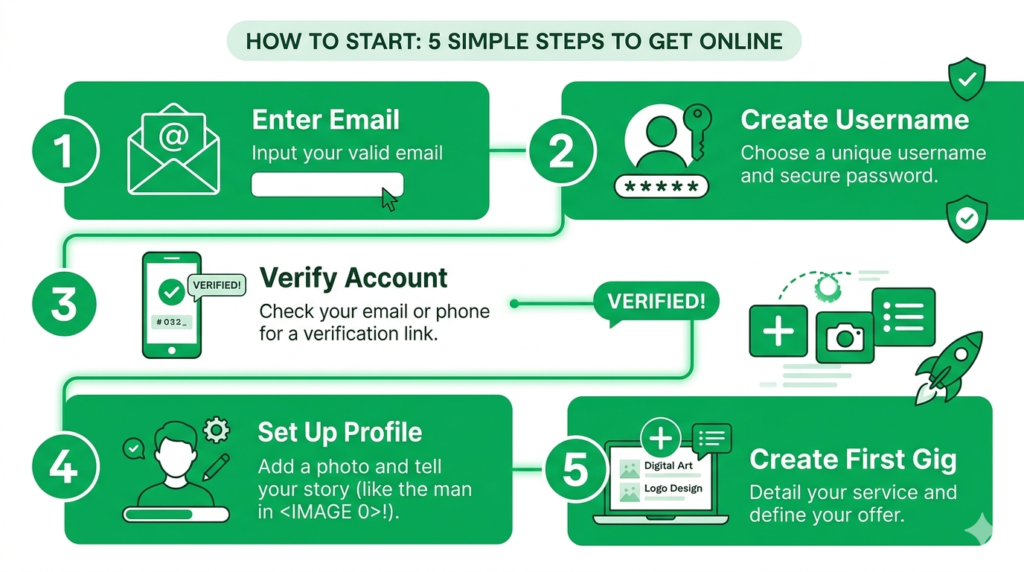 Fiverr account banane ke steps Pakistan mein — email se lekar gig tak